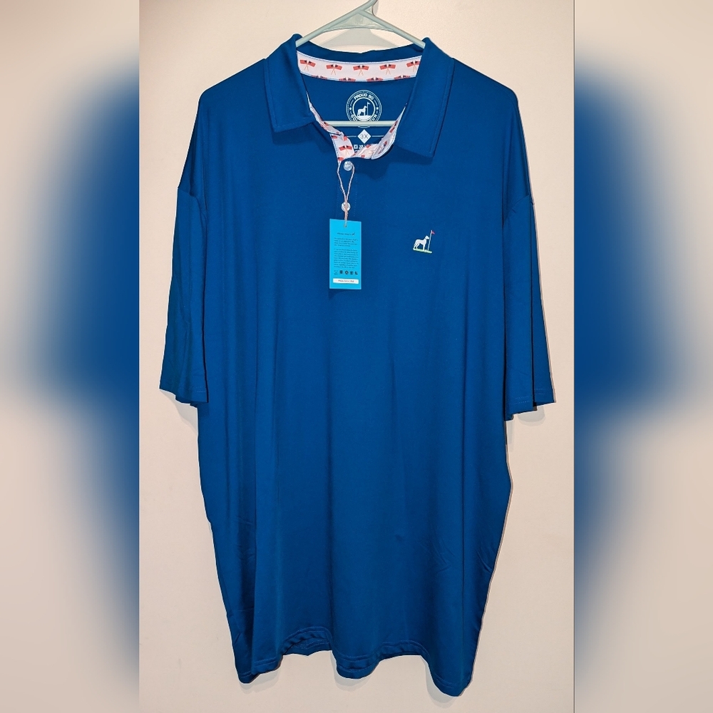 Proud Ninety 90 Polo Shirt Golf Pickleball Royal Blue Men's 3X NWT GOLF Flags